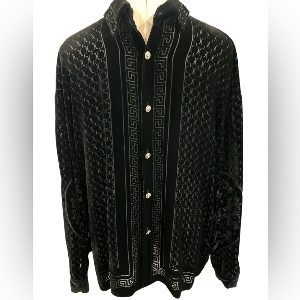 VTG Seta Per Uomo velvet silk blend Greco shirt Black Medium